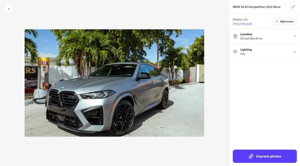 Upload a real car listing photo to Shoturo